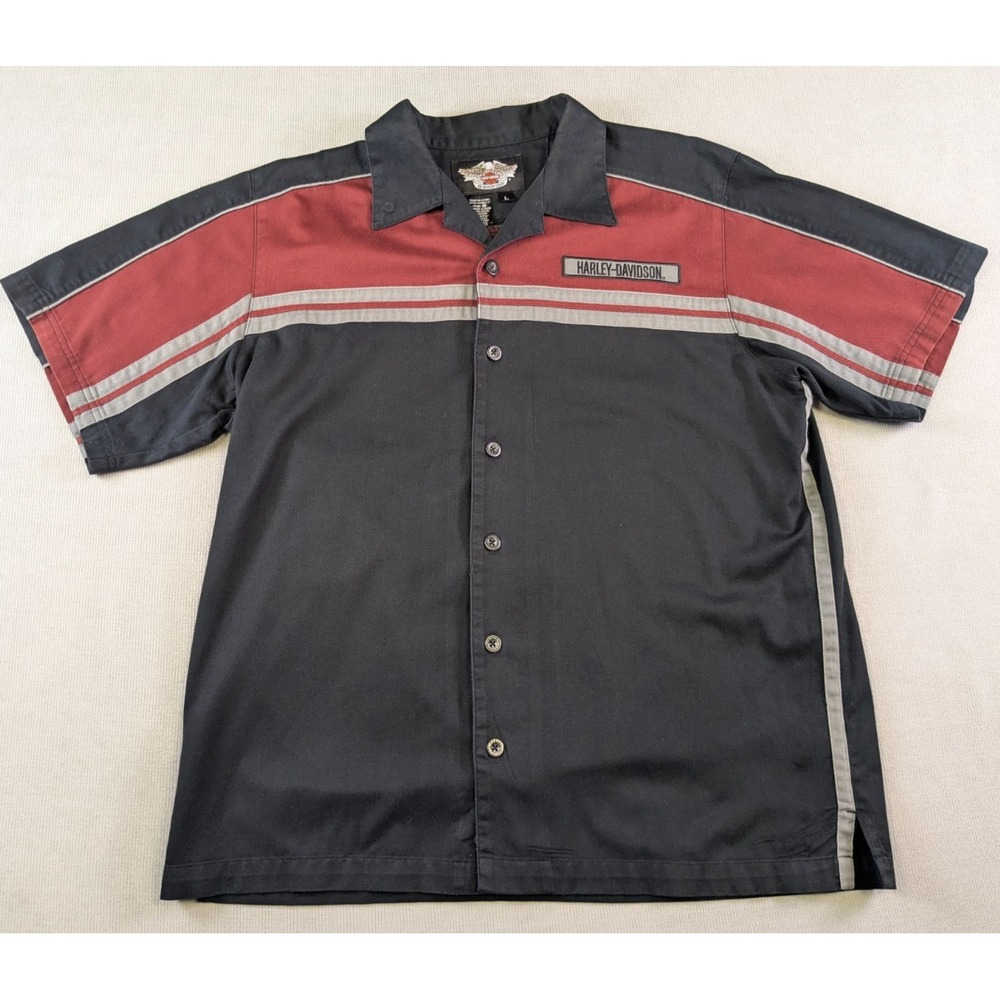 Harley Davidson Shirt Mens Large Black Mechanics Biker Motorcycle Stitched Logo